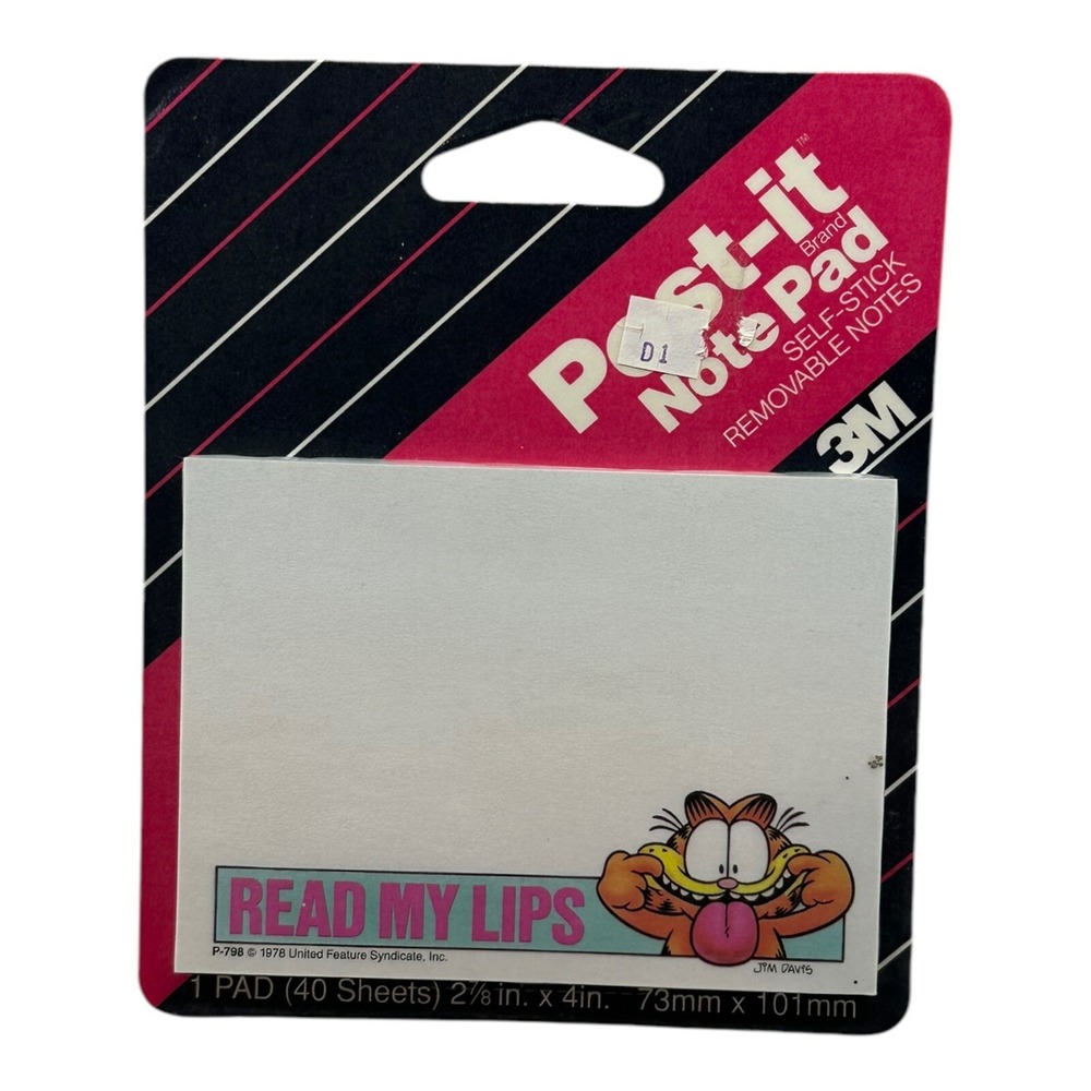 1990 3M Garfield Post It Notes READ MY LIPS 40 Sheets Sealed Cat 1990's NOS VTG